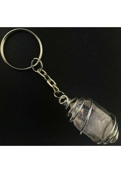 HERKIMER DIAMOND Keychain Keyring - QUARTZ Handmade SILVER Plated Spiral Gift Idea A+-1