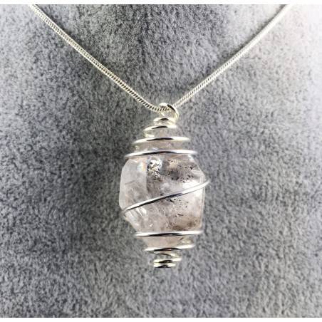 HERKIMER DIAMOND Pendant Hand Made on Silver Plated Spiral Healing Crystals-1