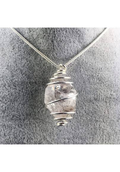 HERKIMER DIAMOND Pendant - Quartz Handmade SILVER Plated Spiral Gift Idea A+-1