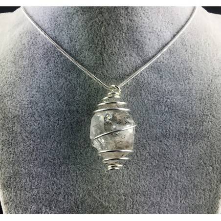 HERKIMER DIAMOND Pendant - Quartz Handmade SILVER Plated Spiral Gift Idea A+-2