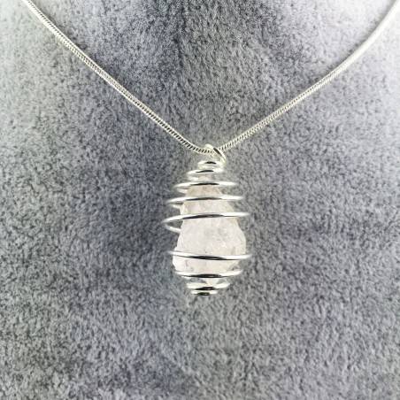 HERKIMER DIAMOND Pendant - Quartz Handmade SILVER Plated Spiral Gift Idea A+-4