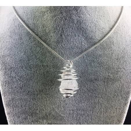 HERKIMER DIAMOND Pendant - Quartz Handmade SILVER Plated Spiral Gift Idea A+-5