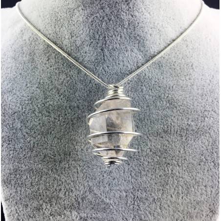 HERKIMER DIAMOND Pendant - Quartz Handmade SILVER Plated Spiral Gift Idea A+-8