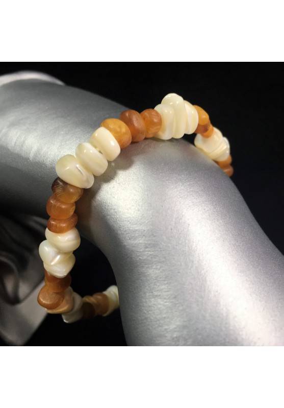 Bracelet in Mother of PEARL and AMBER Crystal Healing Chakra Reiki A+-1