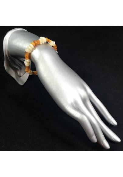 Bracelet in Mother of PEARL and AMBER CANCER Zodiac Chakra Reiki A+-2