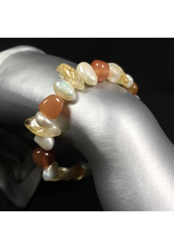 Bracelet in CITRINE QUARTZ CARNELIAN & Pearl Crystal Healing Chakra Reiki-1
