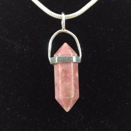Pendant in Double Terminated in Lepidolite on Sterling Silver 925 Necklace Crystal Healing A+-1