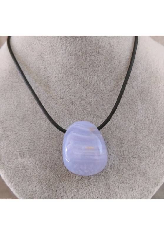 Pendant BLUE CHALCEDONY Beads Necklace Tumbled Crystal Healing Chakra
