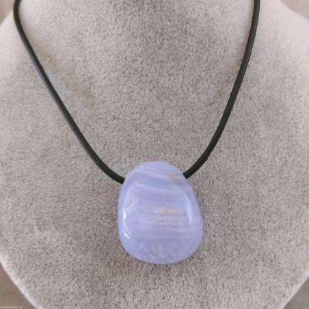 Pendant “ BLUE CHALCEDONY Beads ” Necklace Tumbled Crystal Healing Chakra-1