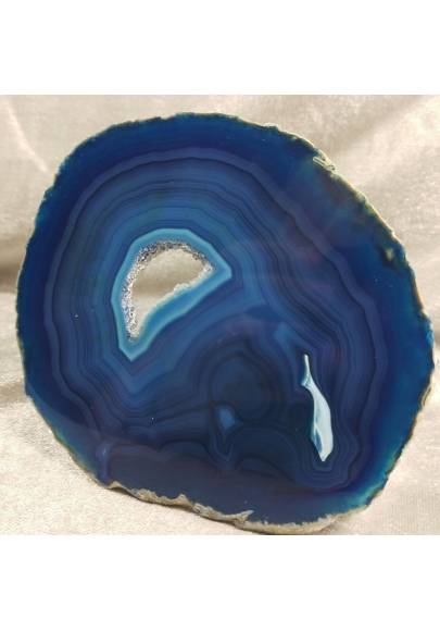 MINERALS *  GORGEOUS Blue AGATE SLICE With Crystals of Brazilian AMETHYST-1