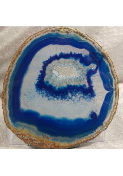 Minerals *  Gorgeous Blue AGATE SLICE Coaster W/ Crystals of Brazilian AMETHYST-1