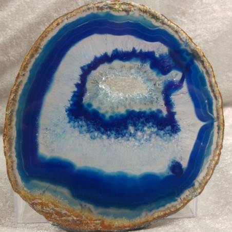 Minerals *  Gorgeous Blue AGATE SLICE Coaster W/ Crystals of Brazilian AMETHYST-1