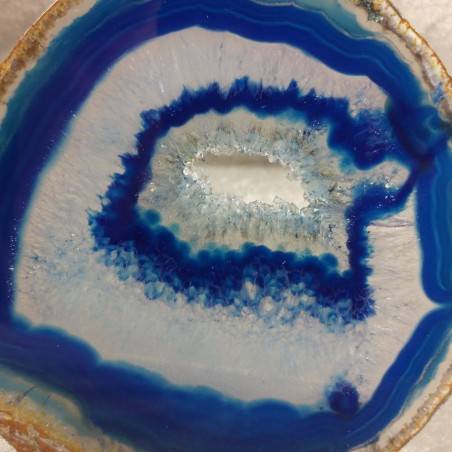 Minerals *  Gorgeous Blue AGATE SLICE Coaster W/ Crystals of Brazilian AMETHYST-2