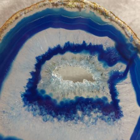 Minerals *  Gorgeous Blue AGATE SLICE Coaster W/ Crystals of Brazilian AMETHYST-3