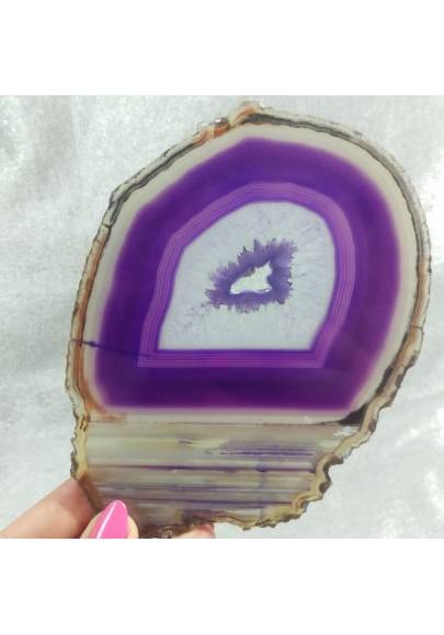 Minerals *  Gorgeous AGATE SLICE Coaster Purple W Crystals of Brazilian AMETHYST-1