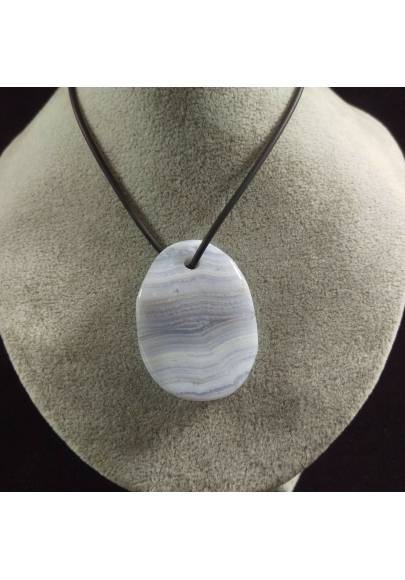 Pendant in BLUE CHALCEDONY Leaf Necklace Tumbled Crystal Healing Chakra-1