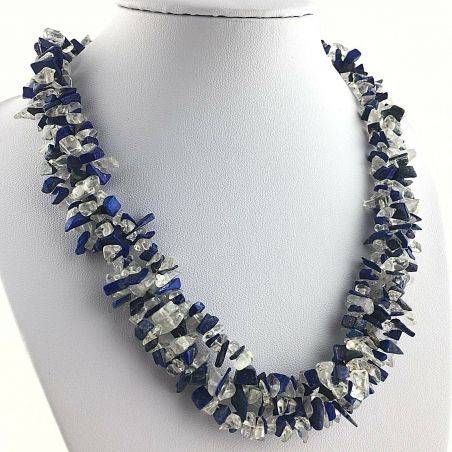 Precious Necklace in Lapis Lazuli & Hyaline Quartz Chips Jewel Gift Idea A+-1
