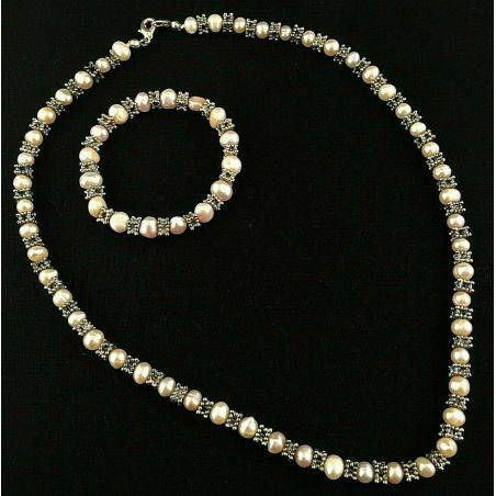 Bracelet + Necklace in Naturals PEARL Vintage SILVER 15% OFF Special Jewels-1