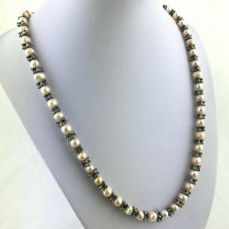 Necklace in PEARL Naturals with Vintage Silver Jewel Gift Idea Healing Crystals-1