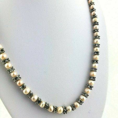 Necklace in PEARL Naturals with Vintage Silver Jewel Gift Idea Healing Crystals-3