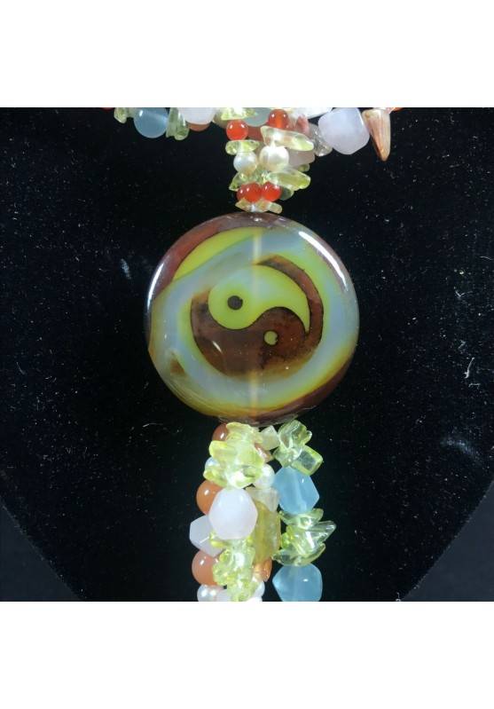 Necklace in CARNELIAN CITRINE Quartz & HYALINE & Charm yin yang Jewel-1