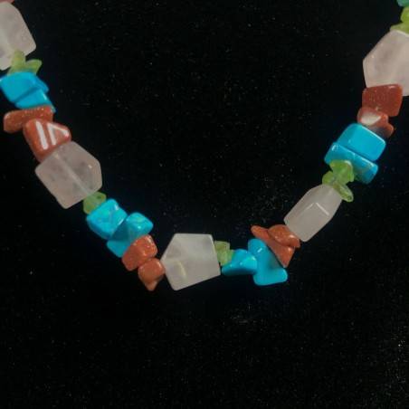 Necklace Chips in Turquoise Color Red SUN STONE & Hyaline Quartz A+-3