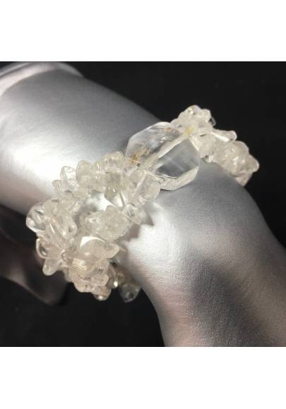 Bracelet in Hyaline CLEAR Quartz with CABOCHON Beads Crystal Healing Zen A+-1