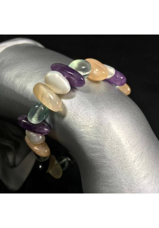 Adularia MOONSTONE Bracelet - Purple Fluorite and Obsidian with PEARL A+-1
