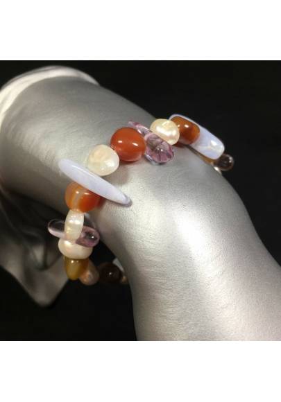 Chalcedony - CARNELIAN & FLUORITE Bracelet whit PEARL Healing Natural Jewels-1
