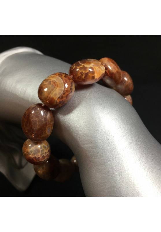 Bracelet in Brown AGATE - Cracked Brown Carnelian Agate Bracelet Beads -1