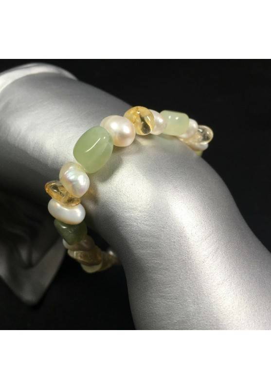 Green JADE & Citrine QUARTZ Bracelet whit PEARL Healing Stone Naturals Beads-1