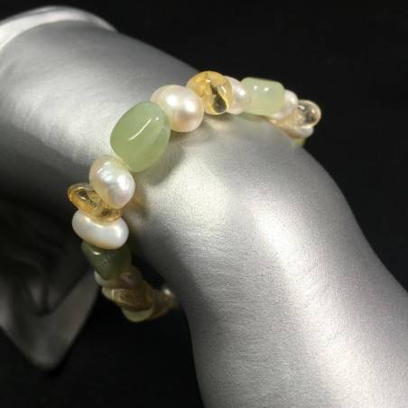 Green JADE & Citrine QUARTZ Bracelet whit PEARL Healing Stone Naturals Beads-1