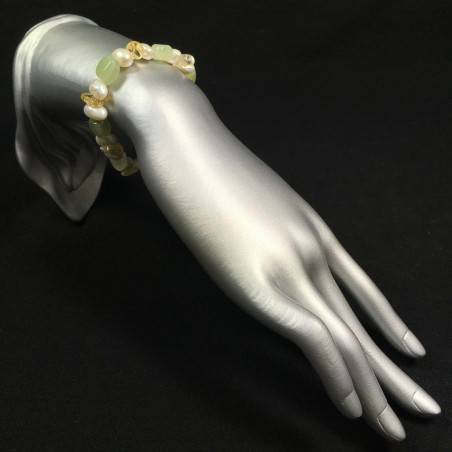Green JADE & Citrine QUARTZ Bracelet whit PEARL Healing Stone Naturals Beads-2