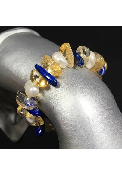 Bracelet in CITRINE QUARTZ LAPIS LAZULI & PEARL Gift Idea Beads A+-1