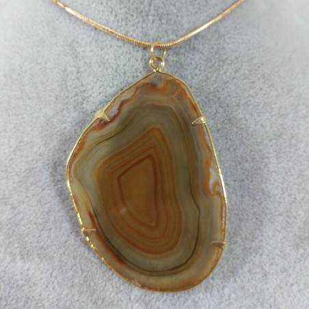 Brown Agate Slice Pendant Gold Necklace Charm Charm MINERALS Chakra Zen-1