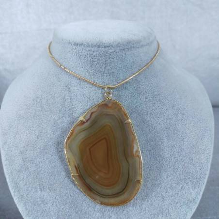 Brown Agate Slice Pendant Gold Necklace Charm Charm MINERALS Chakra Zen-2