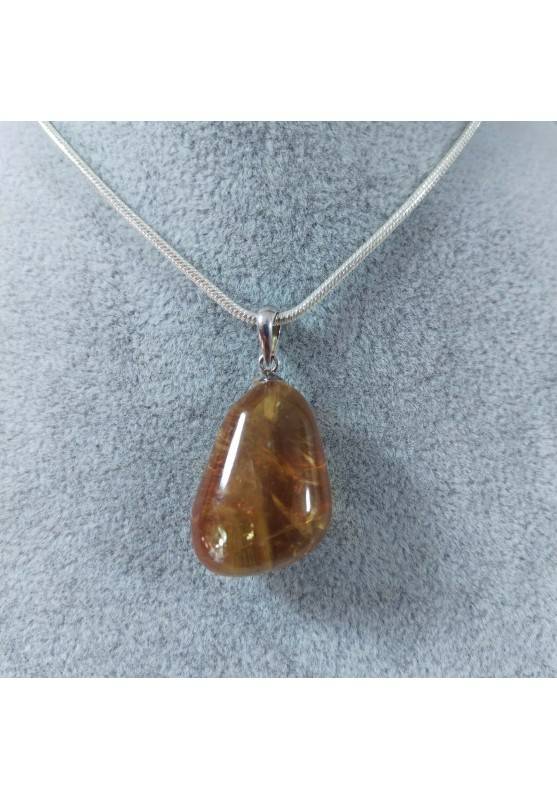 Pendant in Honey CALCITE Amber Color on Sterling Silver 925 Necklace MINERALS AMBER Reiki-1