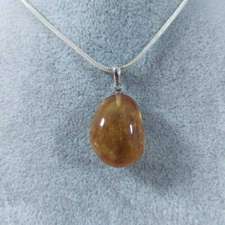 Pendant in Honey CALCITE Amber Color on Sterling Silver 925 Necklace MINERALS AMBER Reiki-2