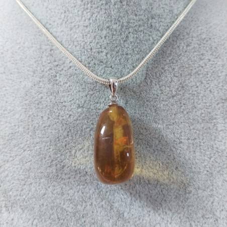 Pendant in Honey CALCITE Amber Color on Sterling Silver 925 Necklace MINERALS AMBER Reiki-3