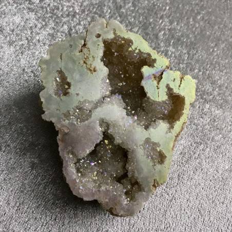 Geode PLATINO in AQUA AURA + Scatola Quarzo Ialino Brillante Cristallo di Rocca-7