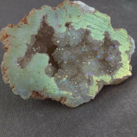 Geode in PLATINUM AQUA AURA + Box Hyaline Quartz Brillante Rock CRYSTAL-8