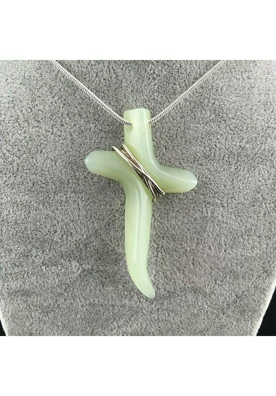 Cross Pendant in JADE & Real SILVER Necklace Jewel Chakra SUPER RARE Reiki-1