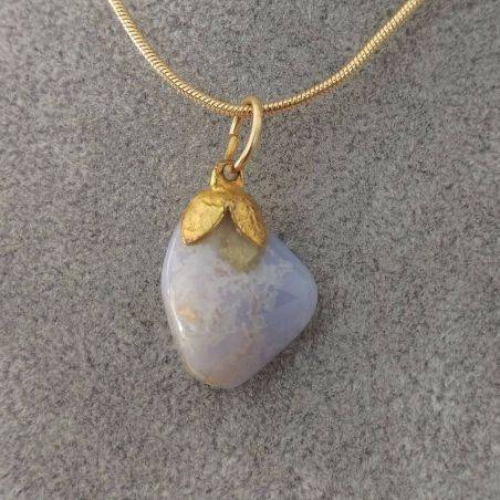 Gold Flower Pendant In Chalcedony Necklace Meditation Chakra Crystal Healing-1