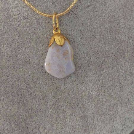 Gold Flower Pendant In Chalcedony Necklace Meditation Chakra Crystal Healing-3