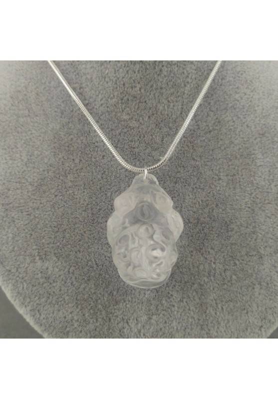 Pendant in Hyaline Quartz Frog Necklace Rock CRYSTAL SILVER Plated Reiki Healing-1