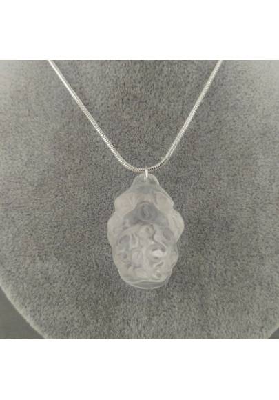 Pendentif Grenouille dans Quartz Hyalin Collier Cristal de roche Plaqué Argent Reiki-1