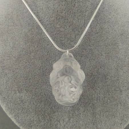 Pendentif Grenouille dans Quartz Hyalin Collier Cristal de roche Plaqué Argent Reiki-1
