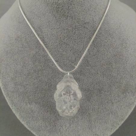 Pendentif Grenouille dans Quartz Hyalin Collier Cristal de roche Plaqué Argent Reiki-3