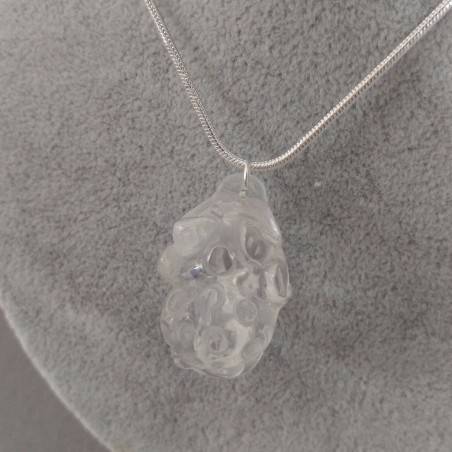 Pendentif Grenouille dans Quartz Hyalin Collier Cristal de roche Plaqué Argent Reiki-6