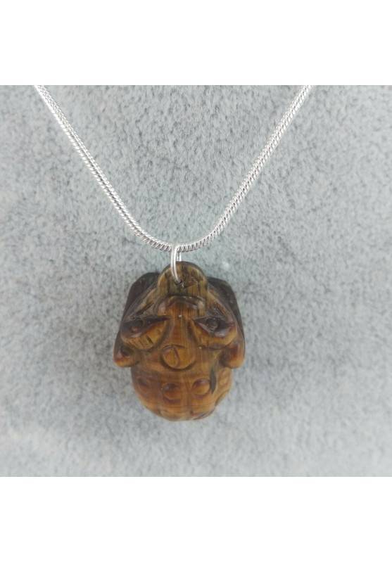 Pendant in TIGER'S EYE Frog Necklace Crystal Healing Zen Fengh Shui Toad Healing-1